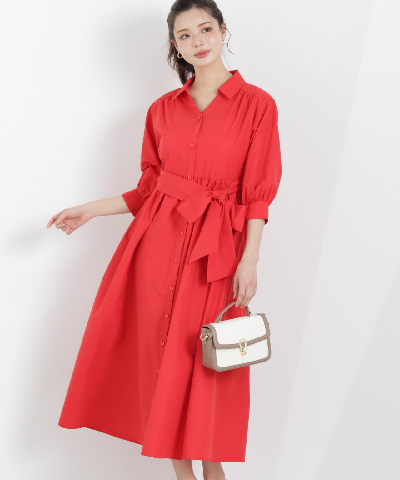 リボン付きシャツワンピース【WEB・一部店舗限定】