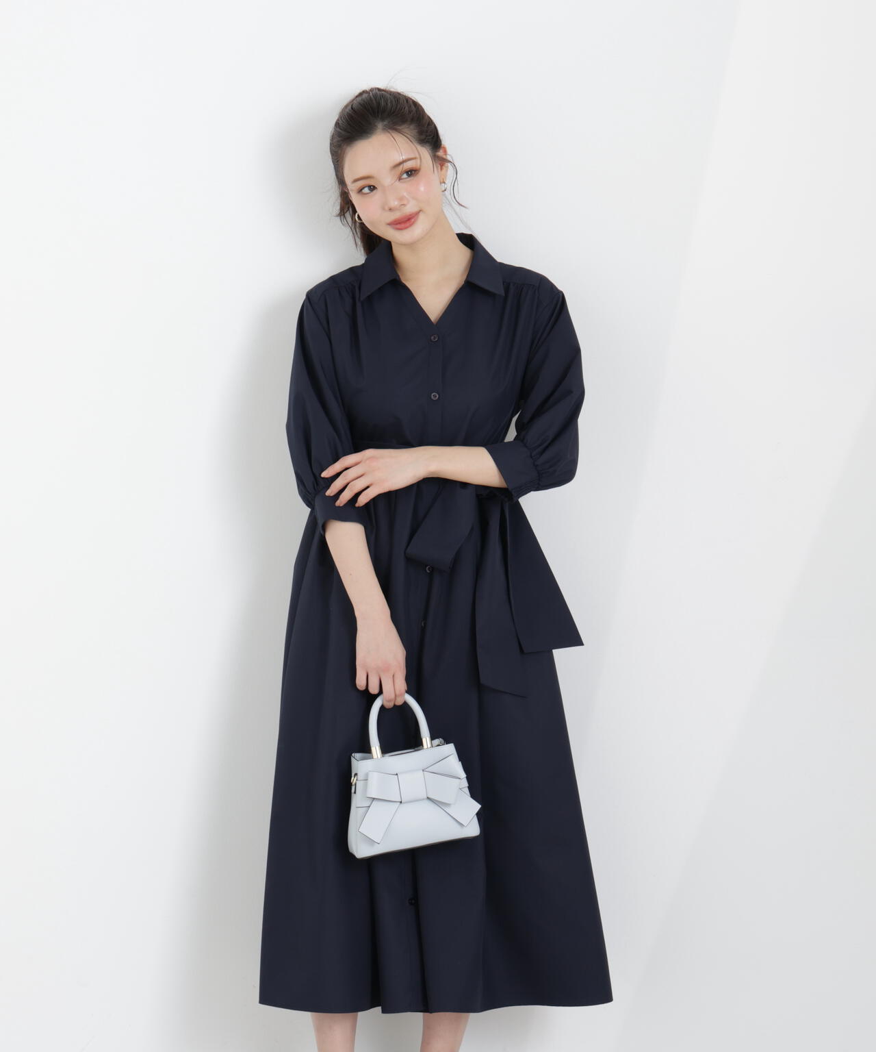 リボン付きシャツワンピース【WEB・一部店舗限定】