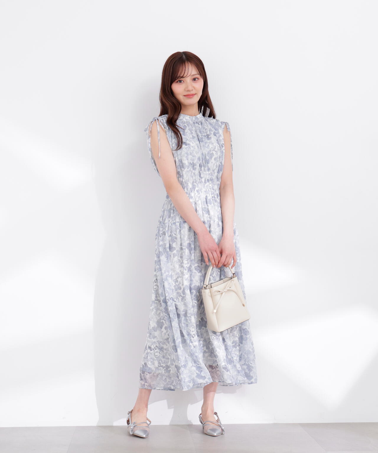 2wayスリーブ花柄シャーリングワンピース | PROPORTION BODY DRESSING
