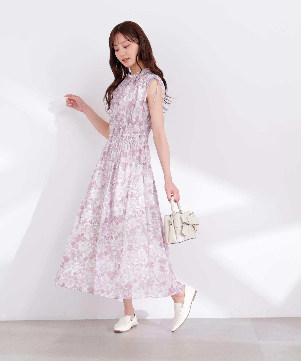 2wayスリーブ花柄シャーリングワンピース | PROPORTION BODY DRESSING