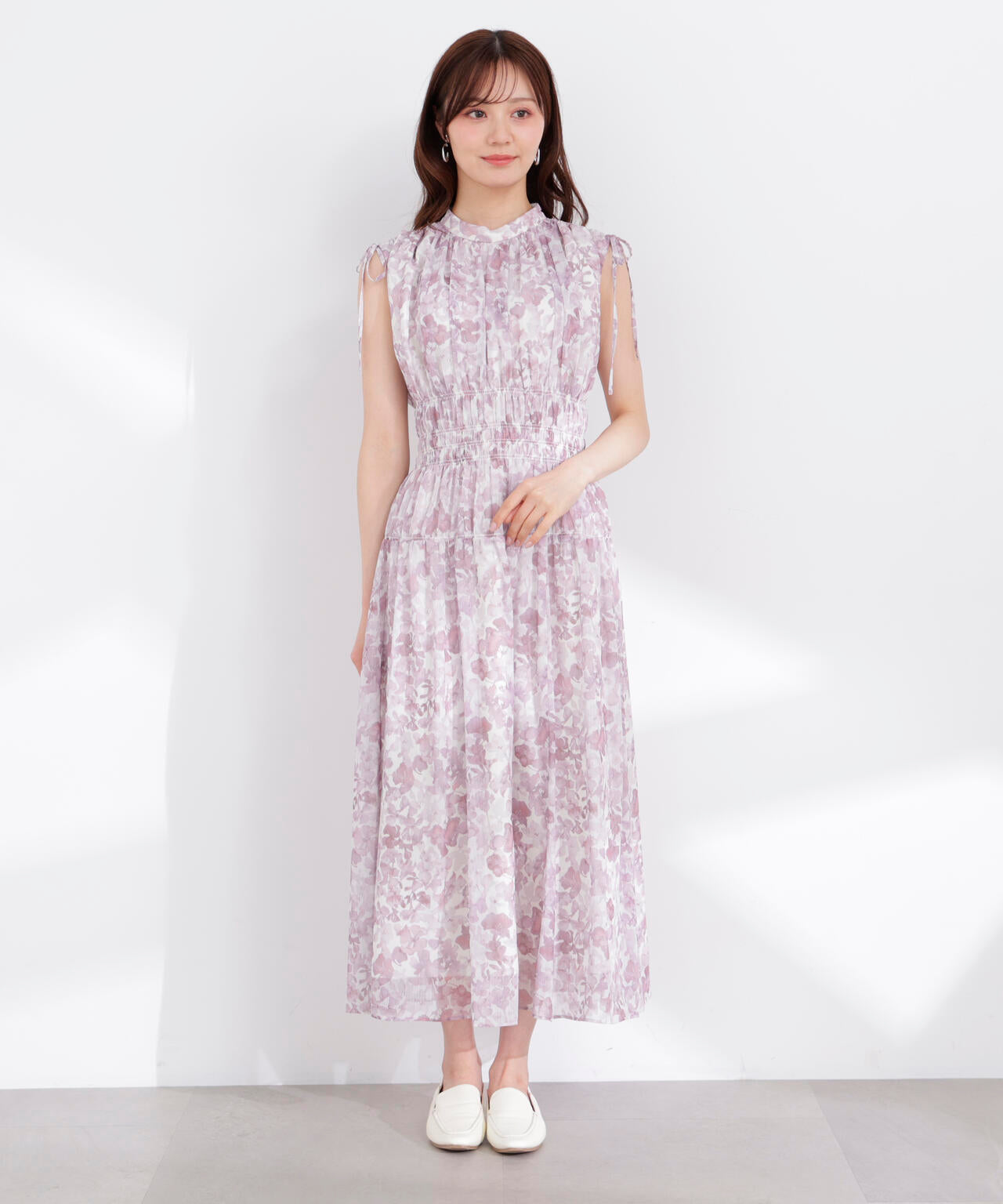 2wayスリーブ花柄シャーリングワンピース | PROPORTION BODY DRESSING