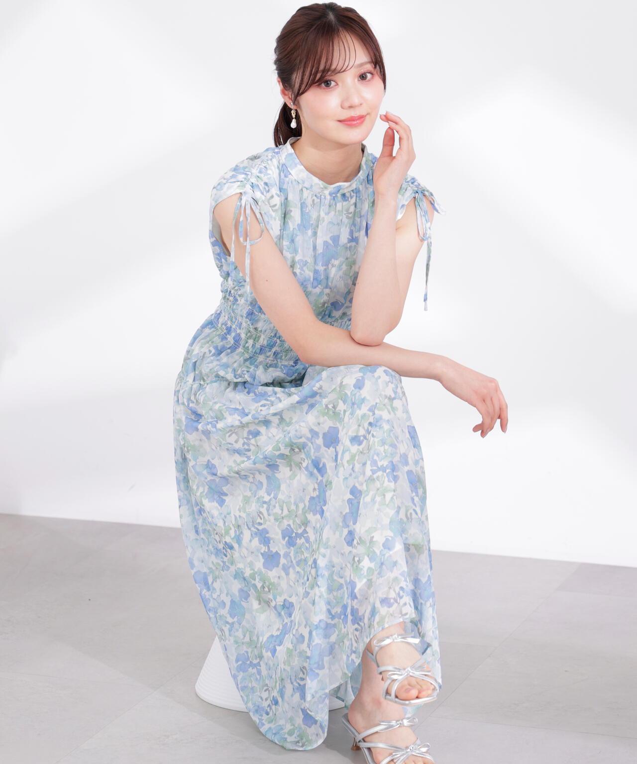 2wayスリーブ花柄シャーリングワンピース | PROPORTION BODY DRESSING