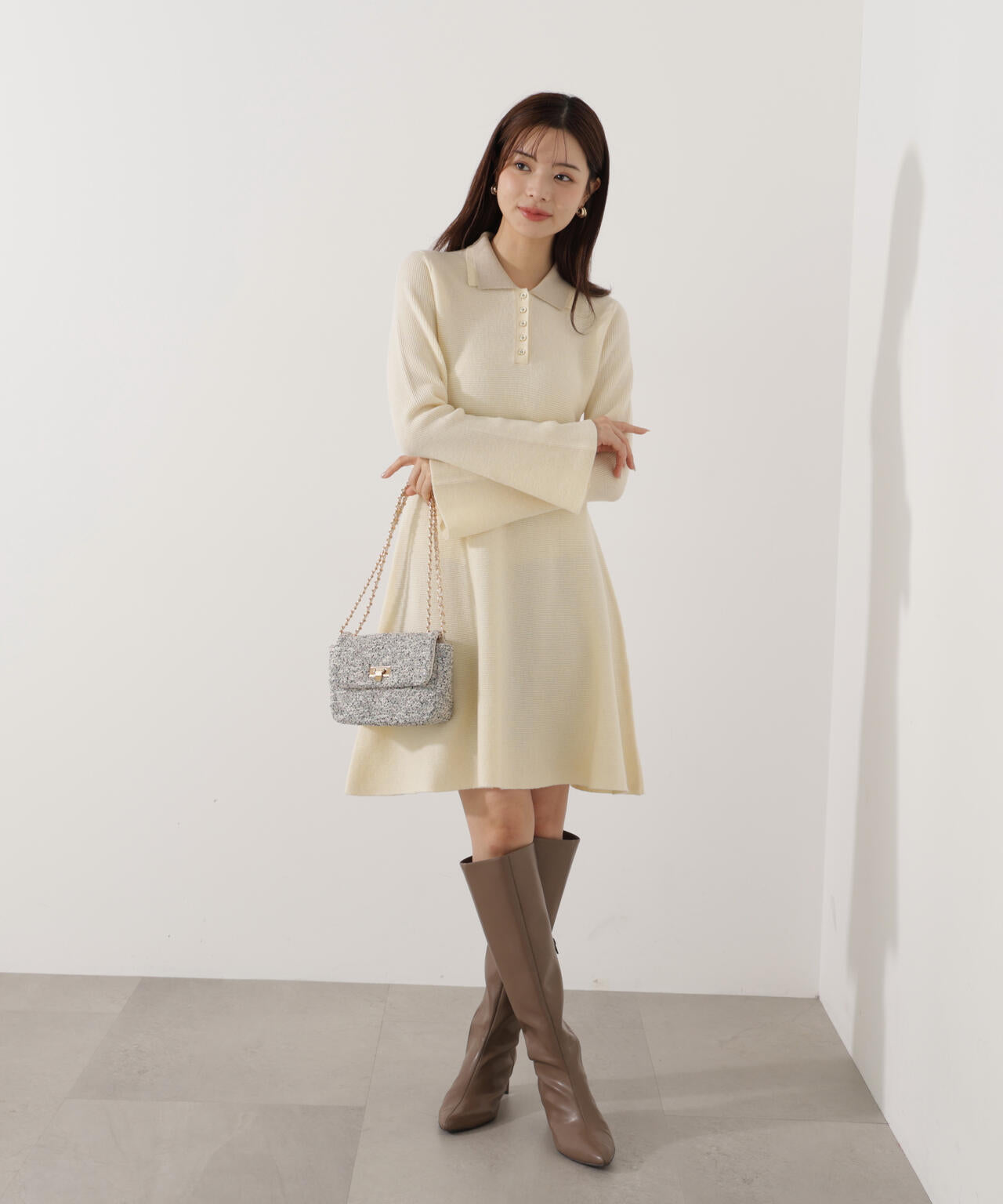 【新品】プロポーションボディドレッシング　ニットミニワンピース EDIT COLOGNE》ポロミニニットワンピース | PROPORTION BODY DRESSING