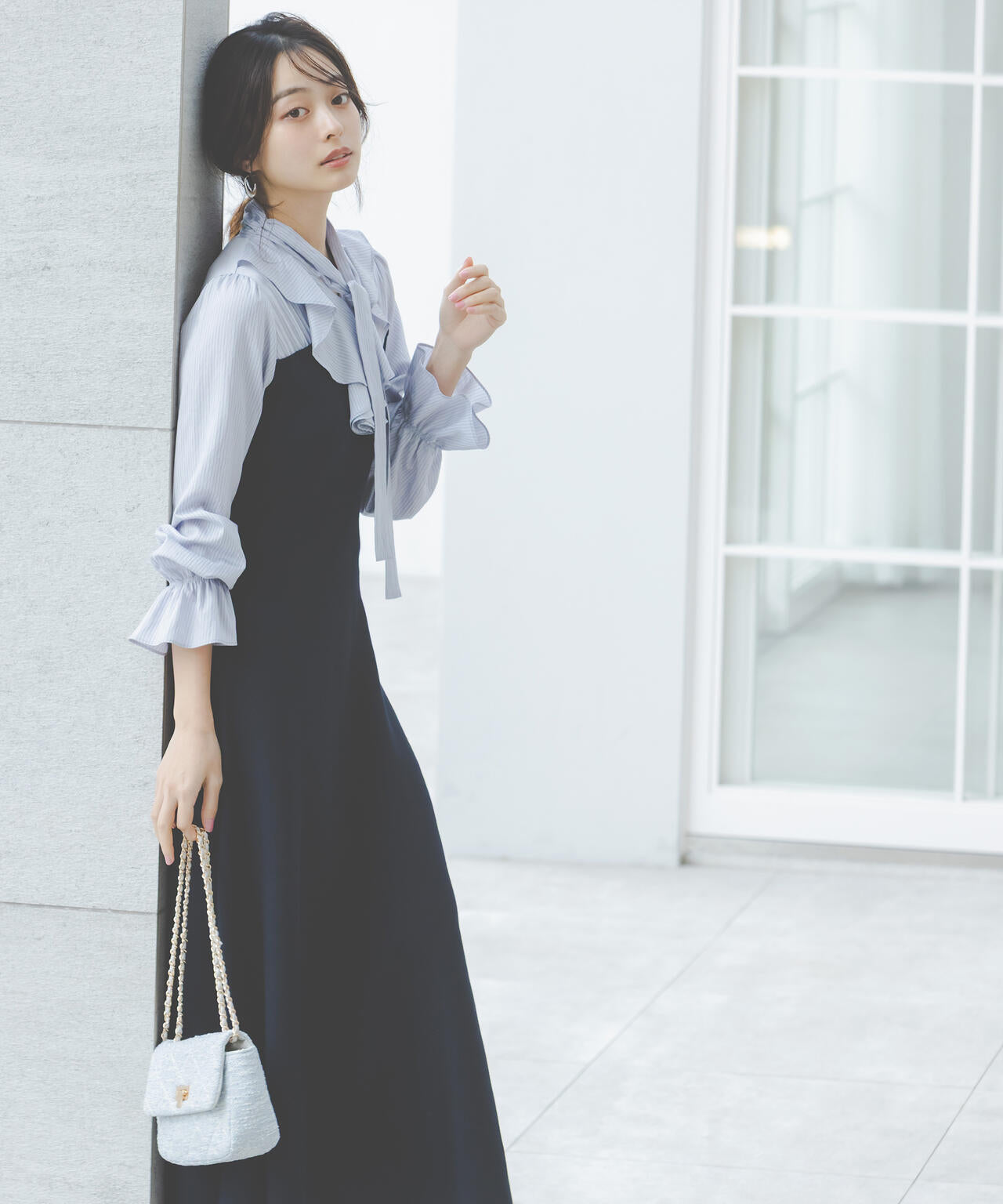 【新品】プロポーションボディドレッシング　ラッフルタイドッキングワンピース EDIT COLOGNE》ラッフルタイドッキングワンピース | PROPORTION BODY