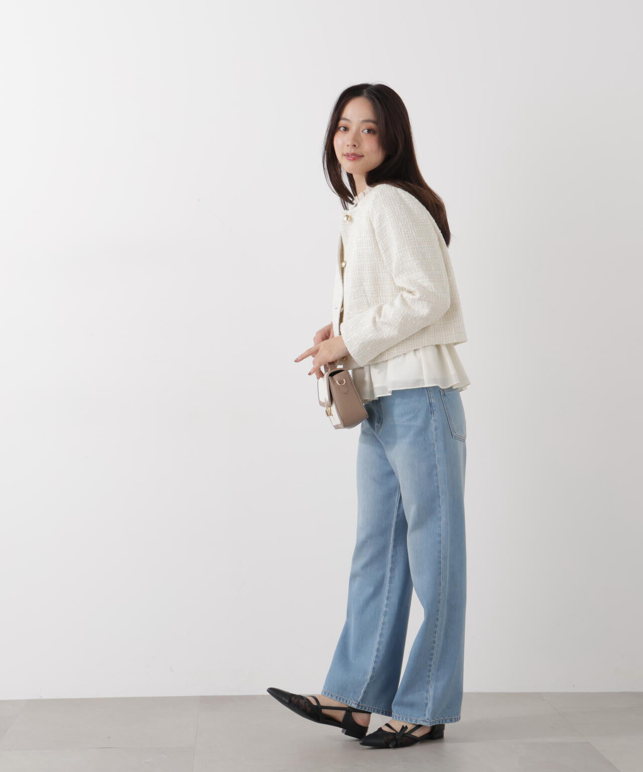 新品　❤︎ プロポーションボディドレッシング　水色　ツイード　ノーカラージャケット ノーカラーツイードジャケット | PROPORTION BODY DRESSING
