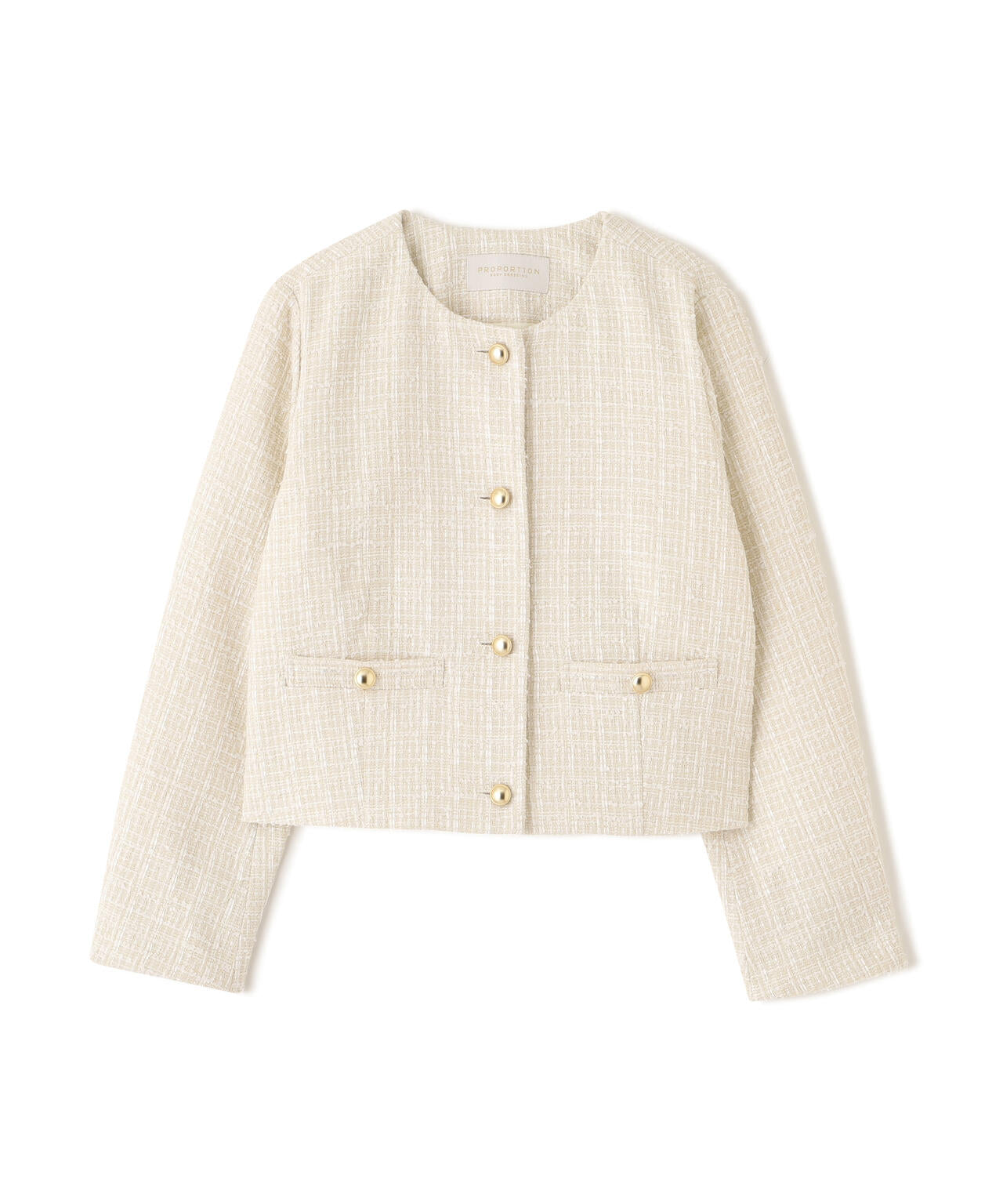 ノーカラーツイードジャケット