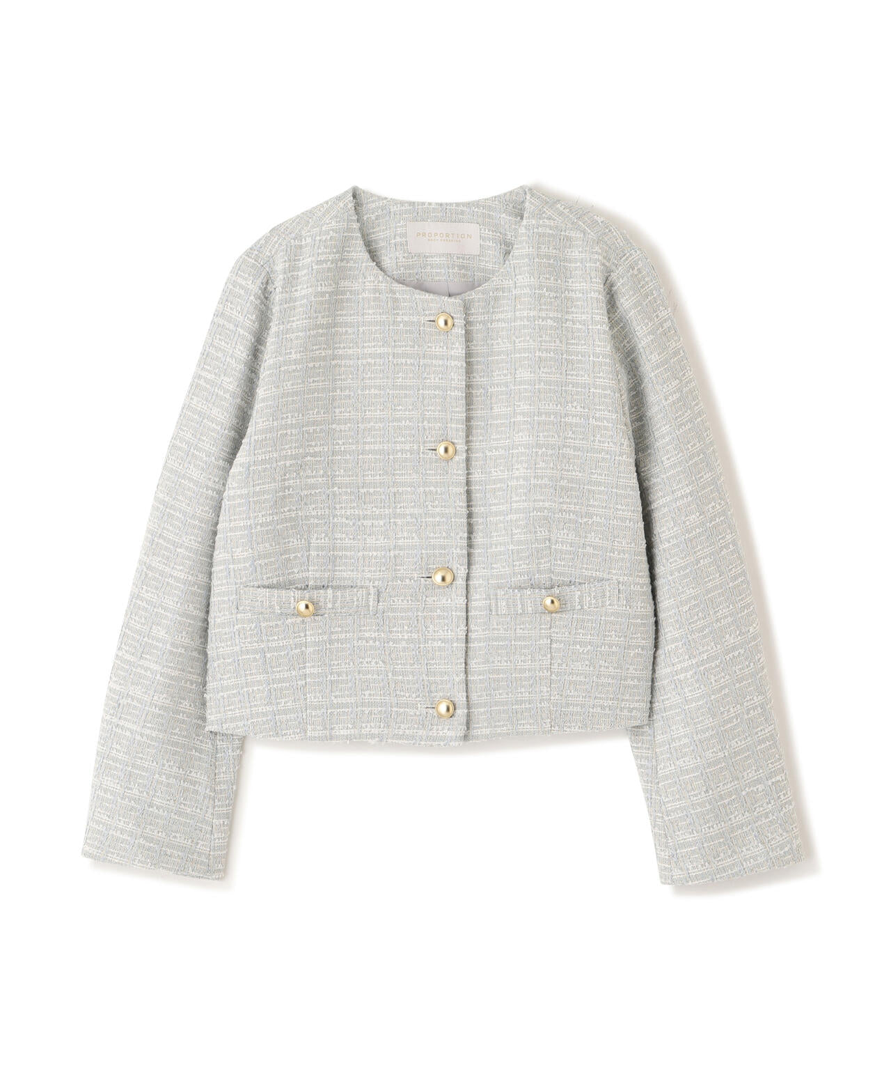 ノーカラーツイードジャケット