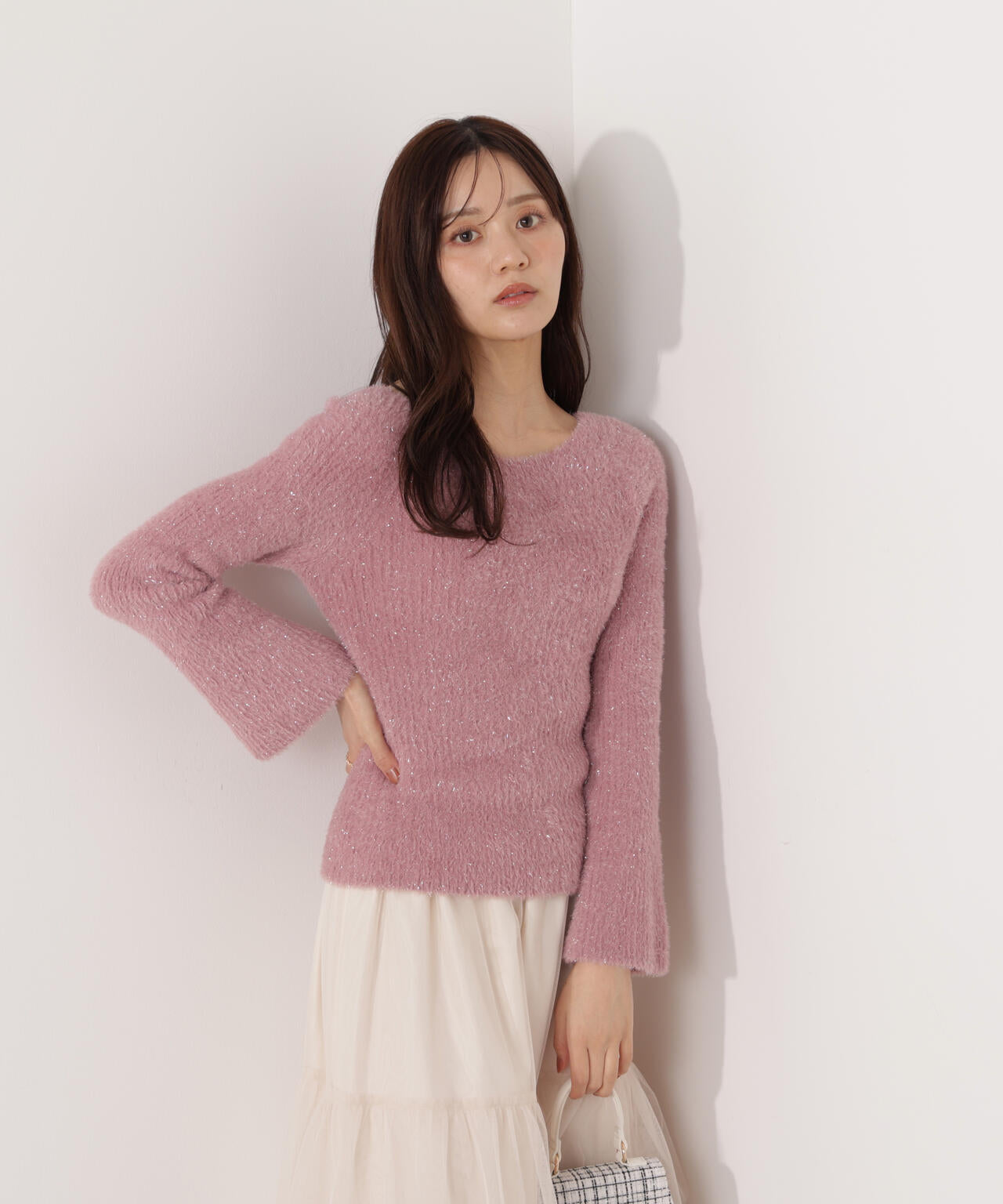 ラメフェザーボートネックニット