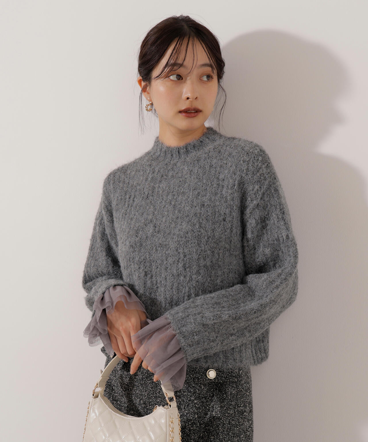 <ウォッシャブル>チュールスリーブボックスニット