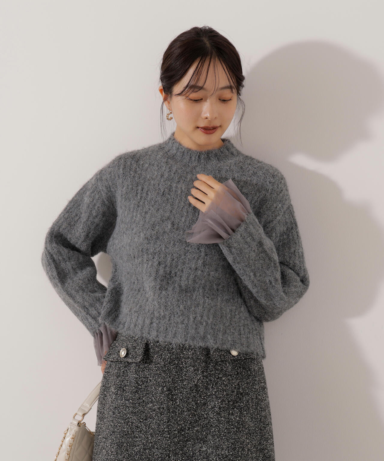 <ウォッシャブル>チュールスリーブボックスニット