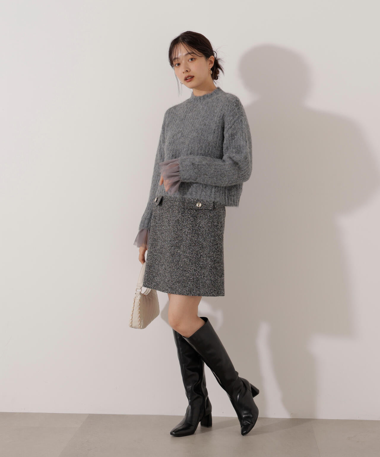 <ウォッシャブル>チュールスリーブボックスニット