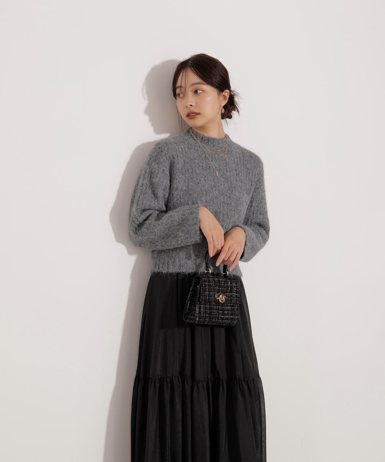 <ウォッシャブル>チュールスリーブボックスニット