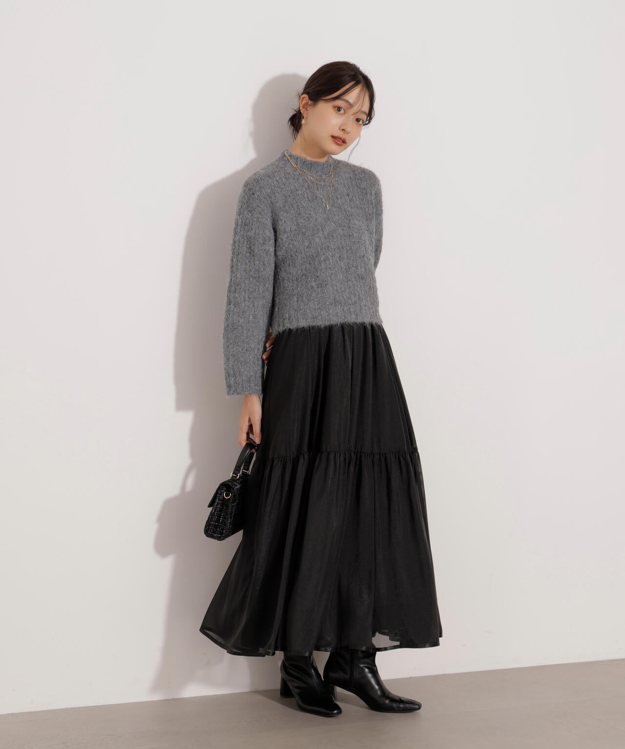 <ウォッシャブル>チュールスリーブボックスニット