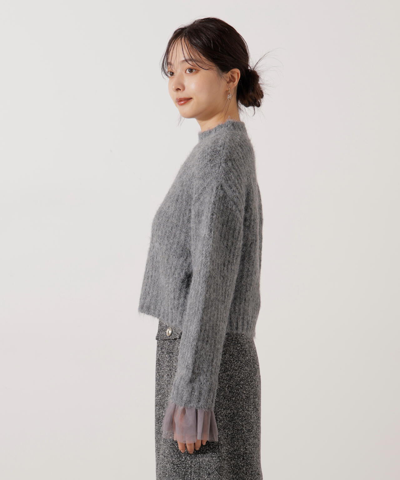 <ウォッシャブル>チュールスリーブボックスニット