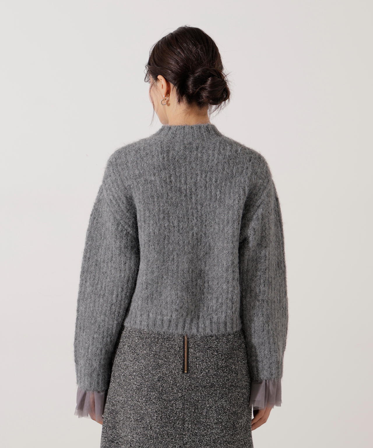 <ウォッシャブル>チュールスリーブボックスニット