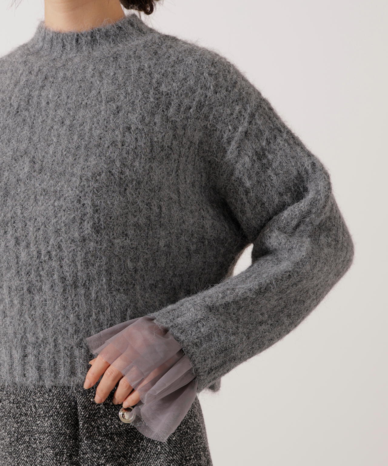 <ウォッシャブル>チュールスリーブボックスニット