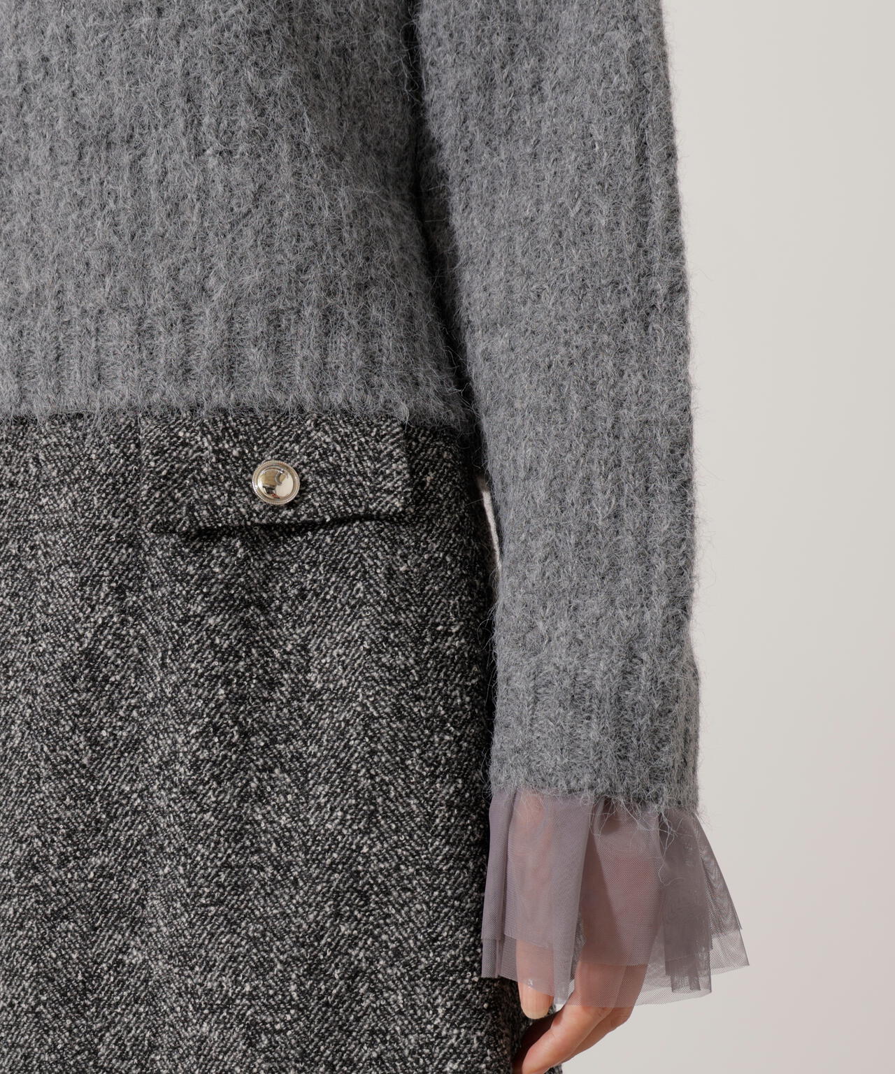 <ウォッシャブル>チュールスリーブボックスニット