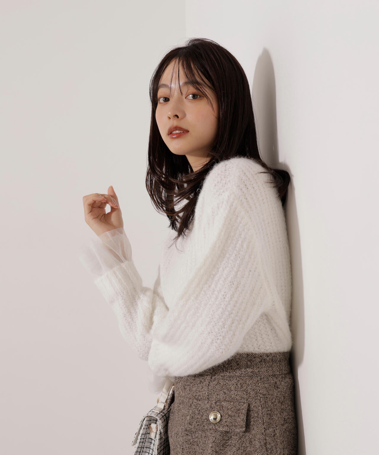 <ウォッシャブル>チュールスリーブボックスニット