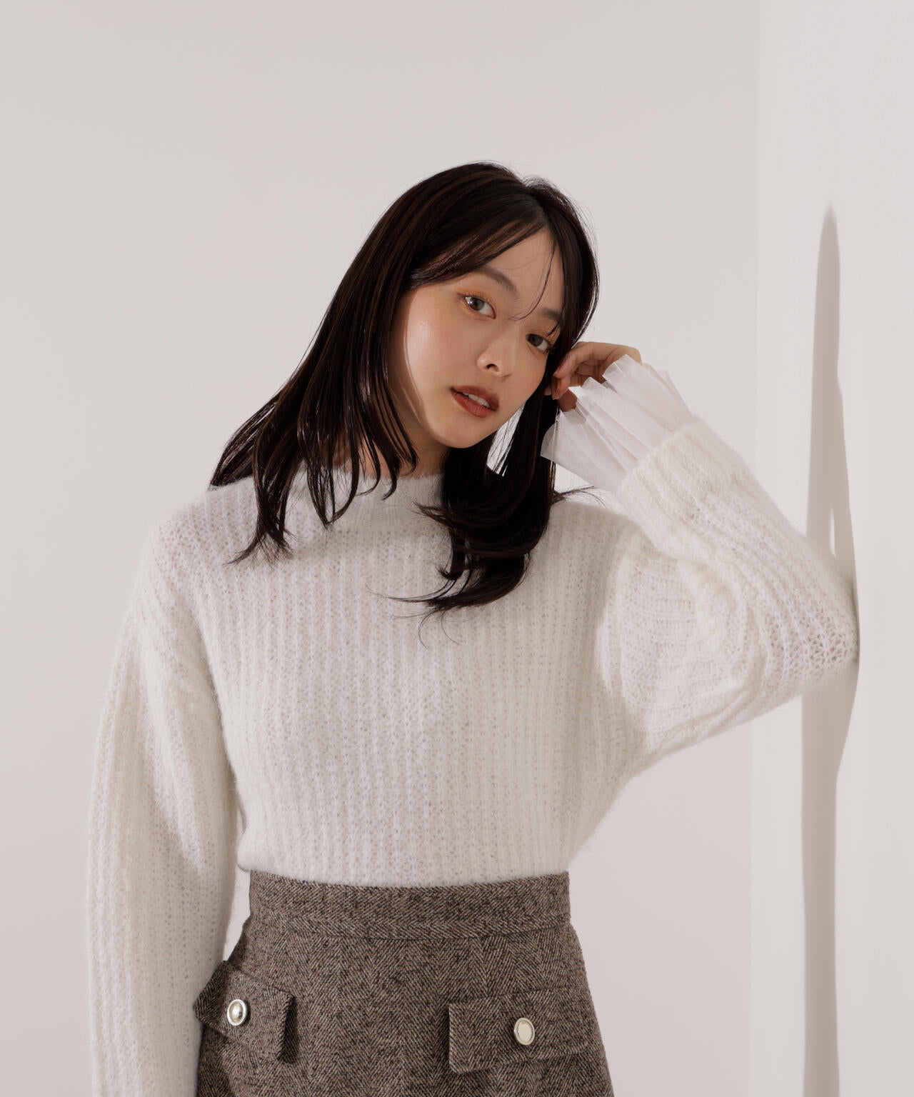 <ウォッシャブル>チュールスリーブボックスニット