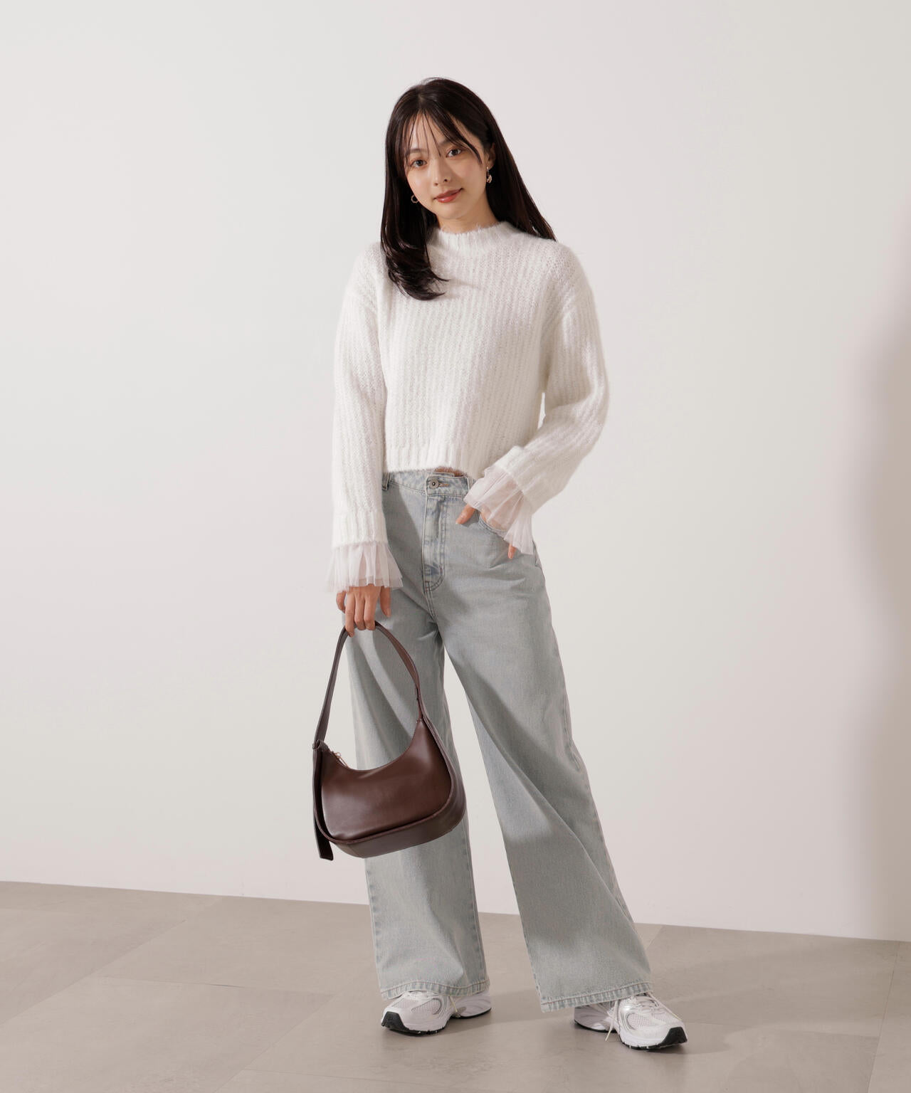 <ウォッシャブル>チュールスリーブボックスニット