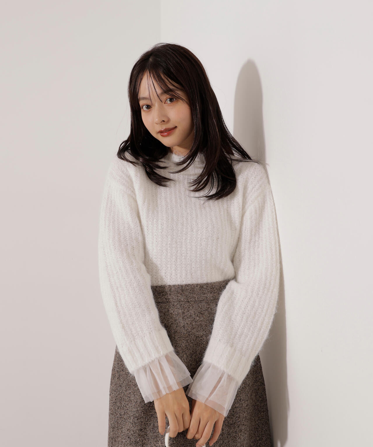 <ウォッシャブル>チュールスリーブボックスニット