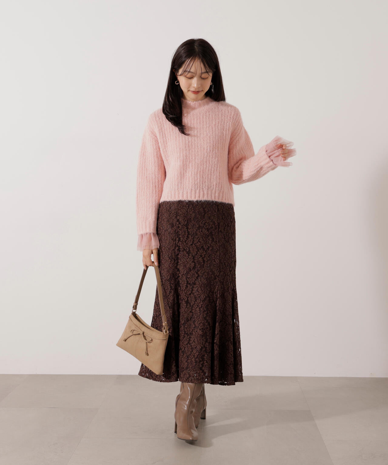 <ウォッシャブル>チュールスリーブボックスニット