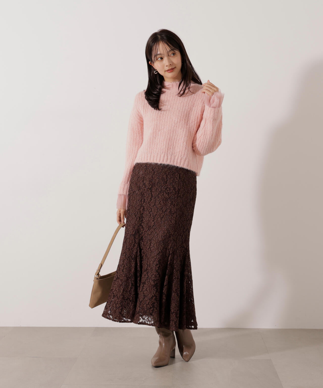 <ウォッシャブル>チュールスリーブボックスニット