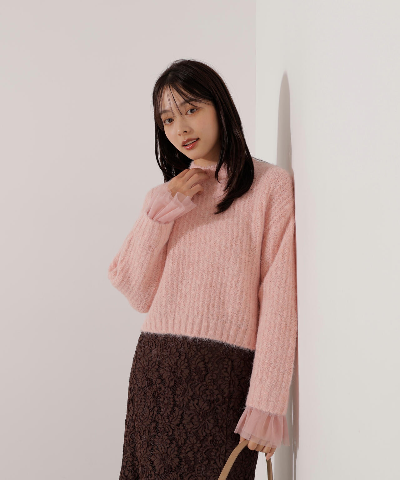 <ウォッシャブル>チュールスリーブボックスニット