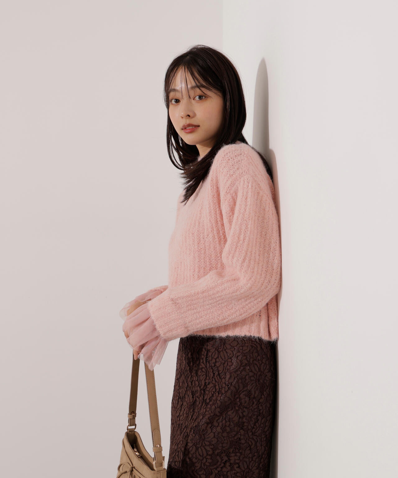 <ウォッシャブル>チュールスリーブボックスニット