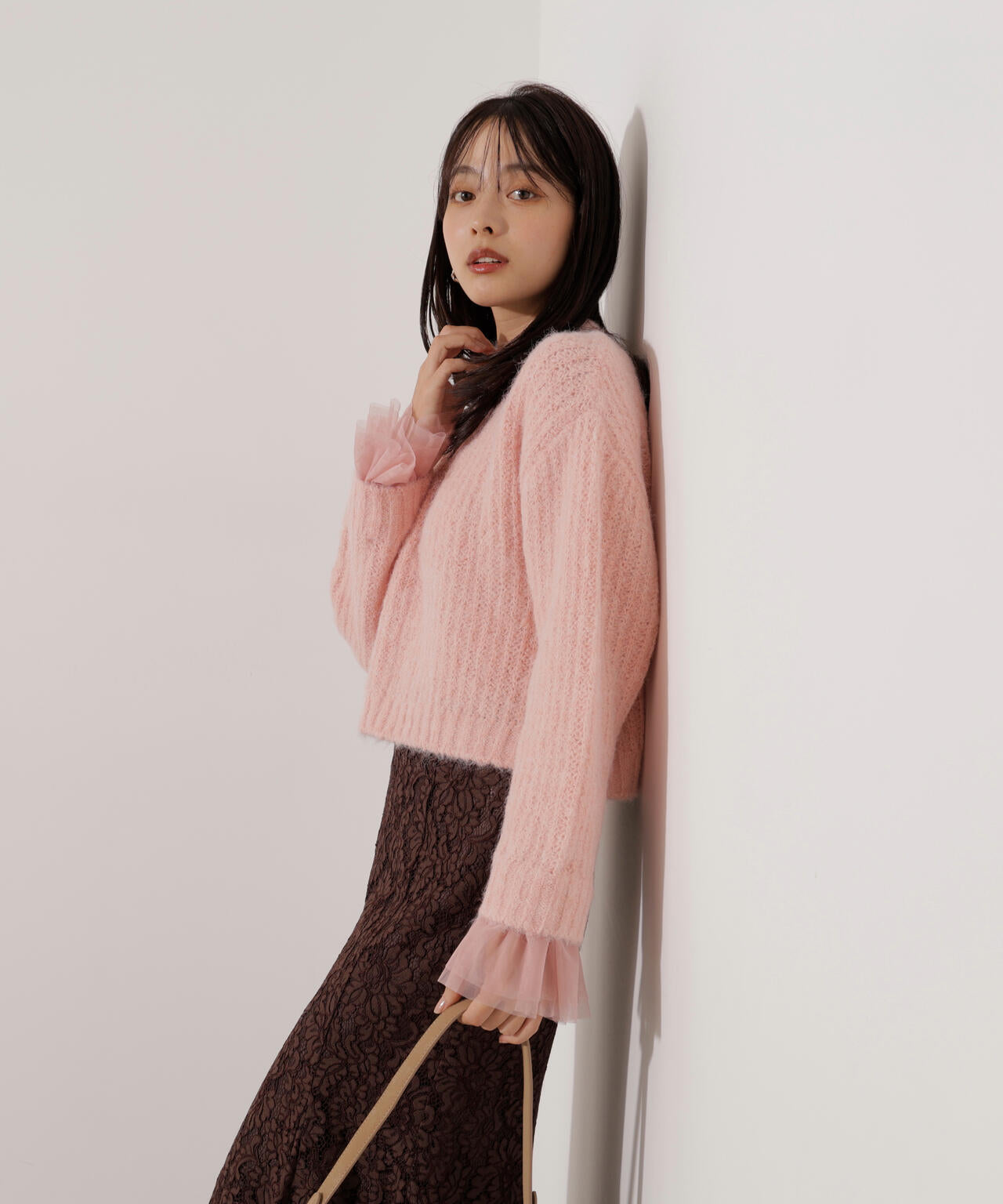 <ウォッシャブル>チュールスリーブボックスニット