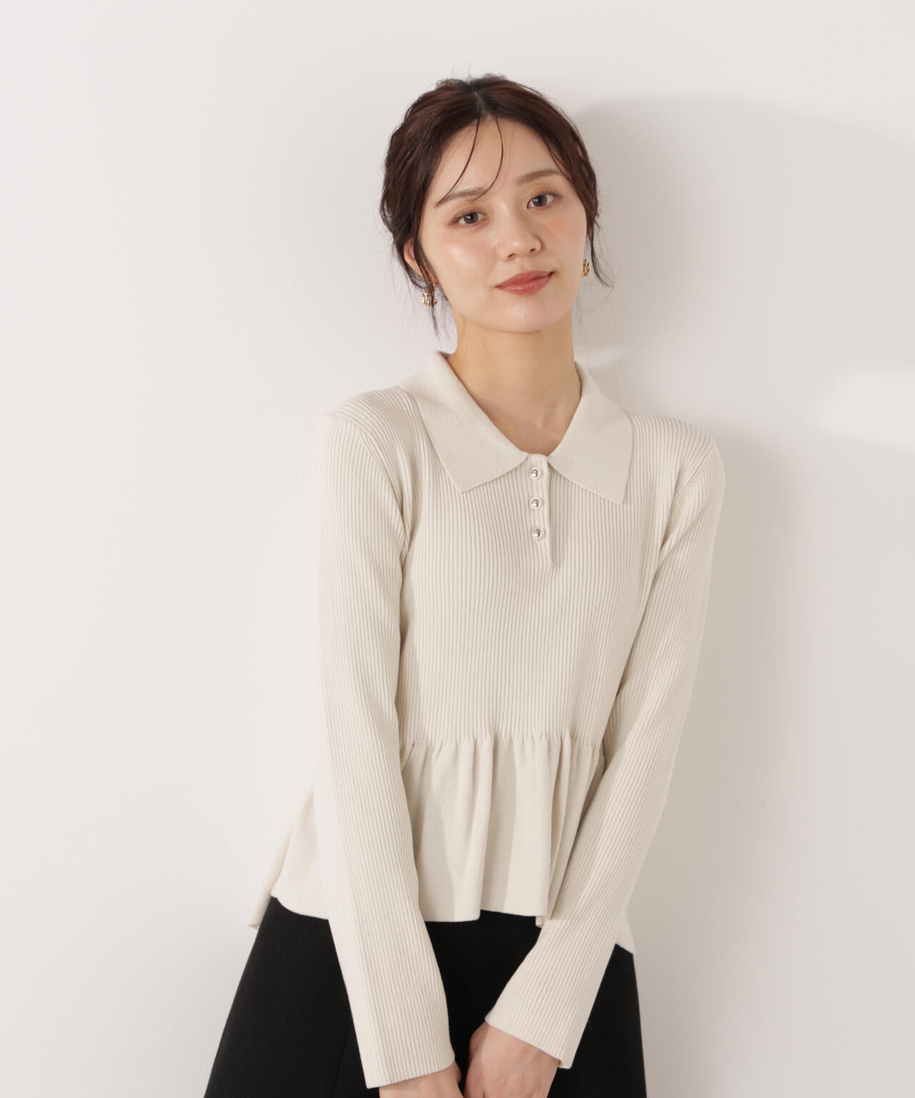 ＜ハンドウォッシャブル＞ペプラムポロニット