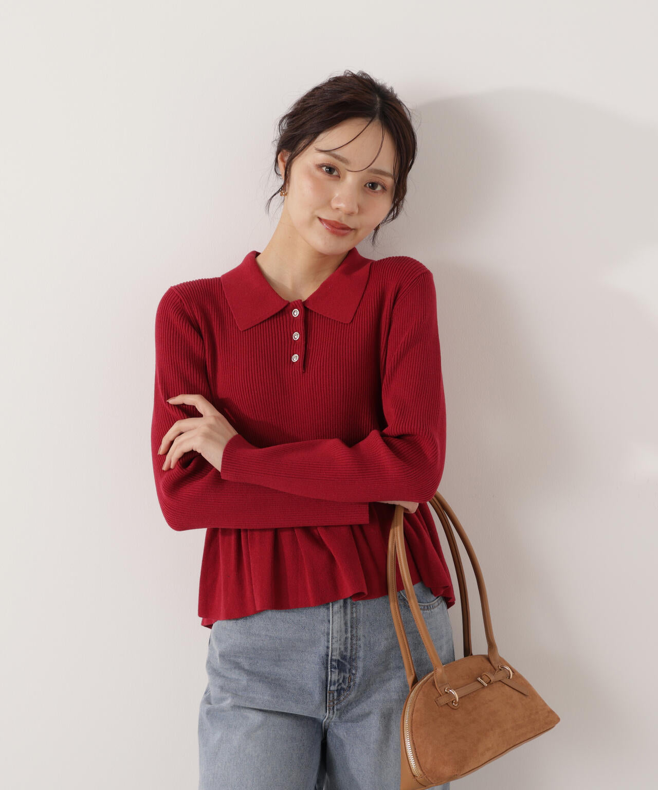 ＜ハンドウォッシャブル＞ペプラムポロニット