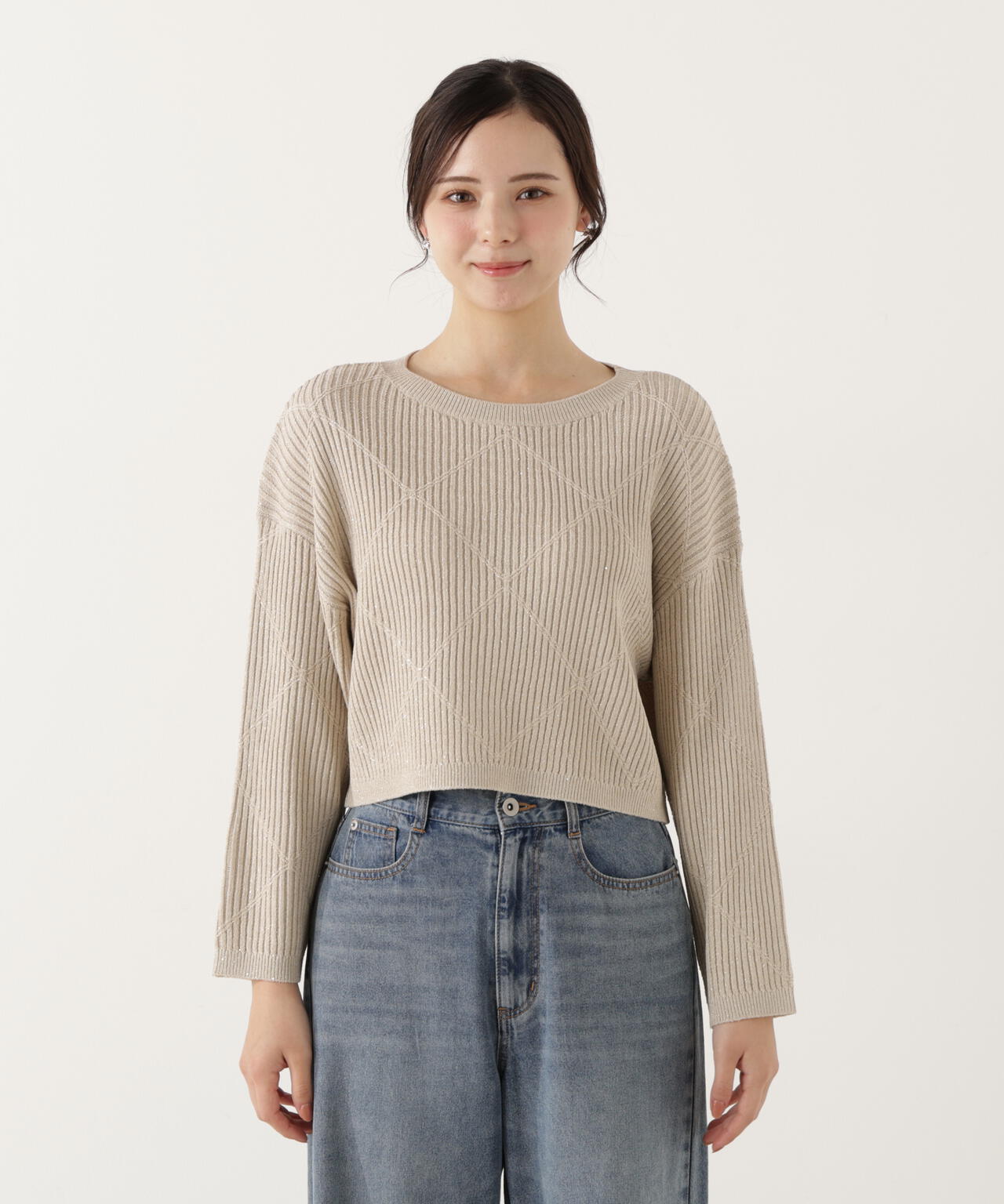 ラメ入りアイレットボクシーニット