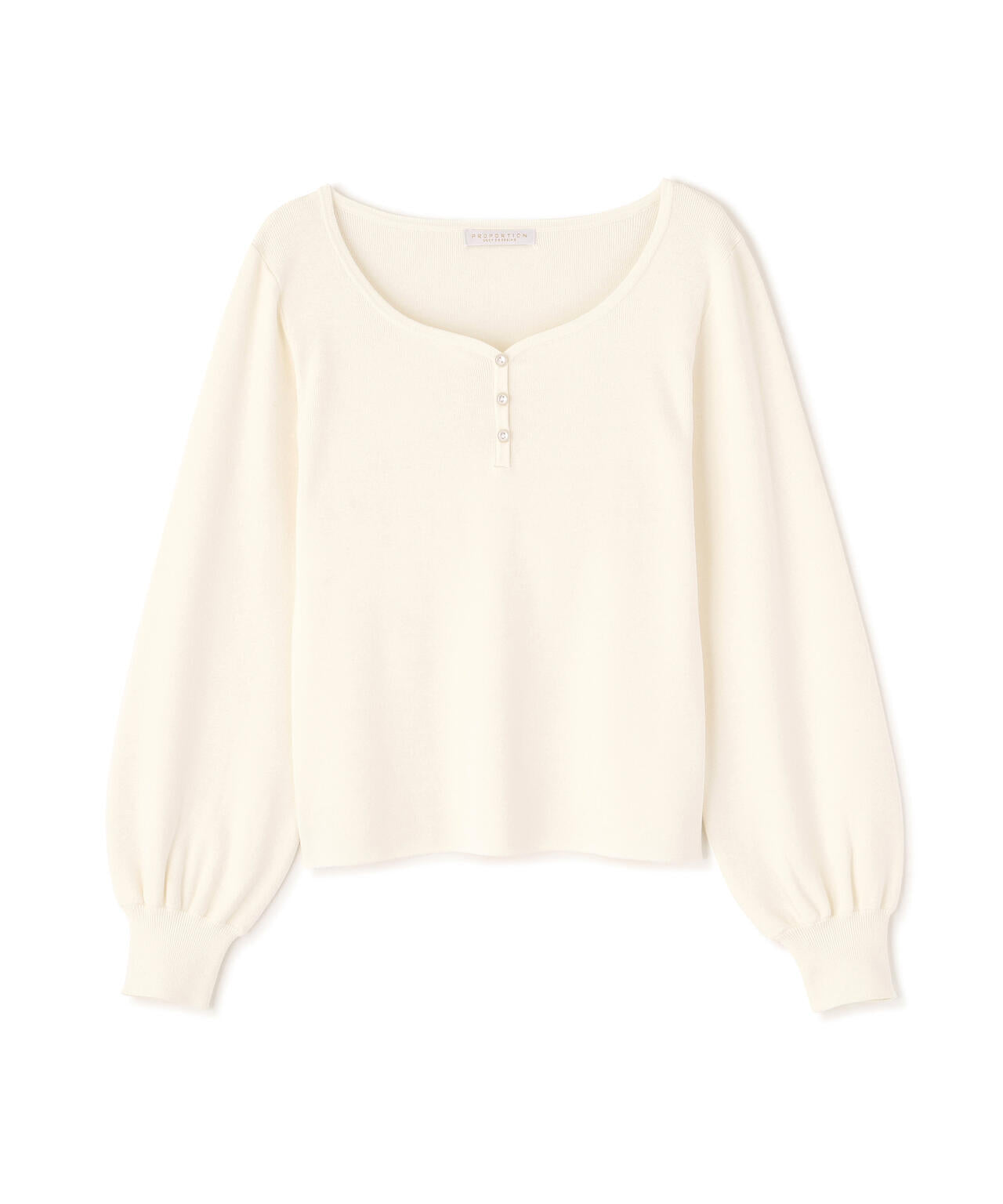 釦付きハートネック総針ニット