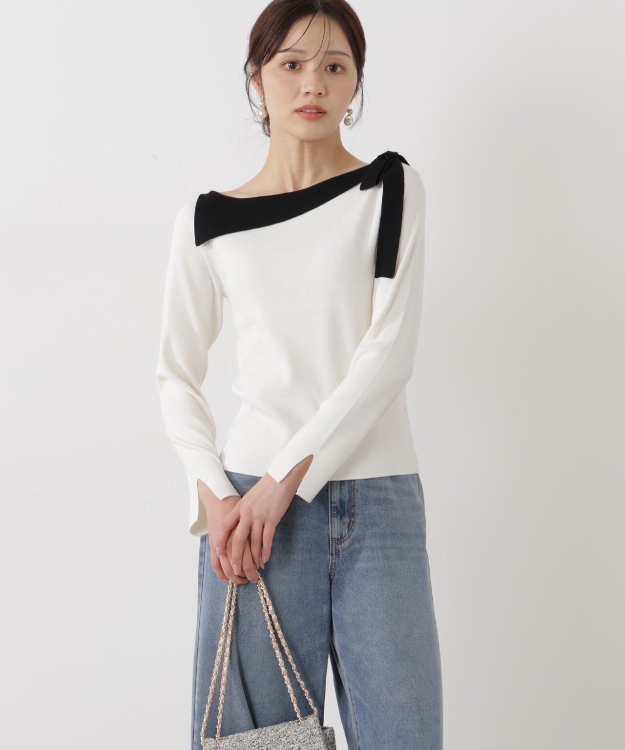 サイドリボン総針ニット【ブルー：official site・有楽町マルイ限定】