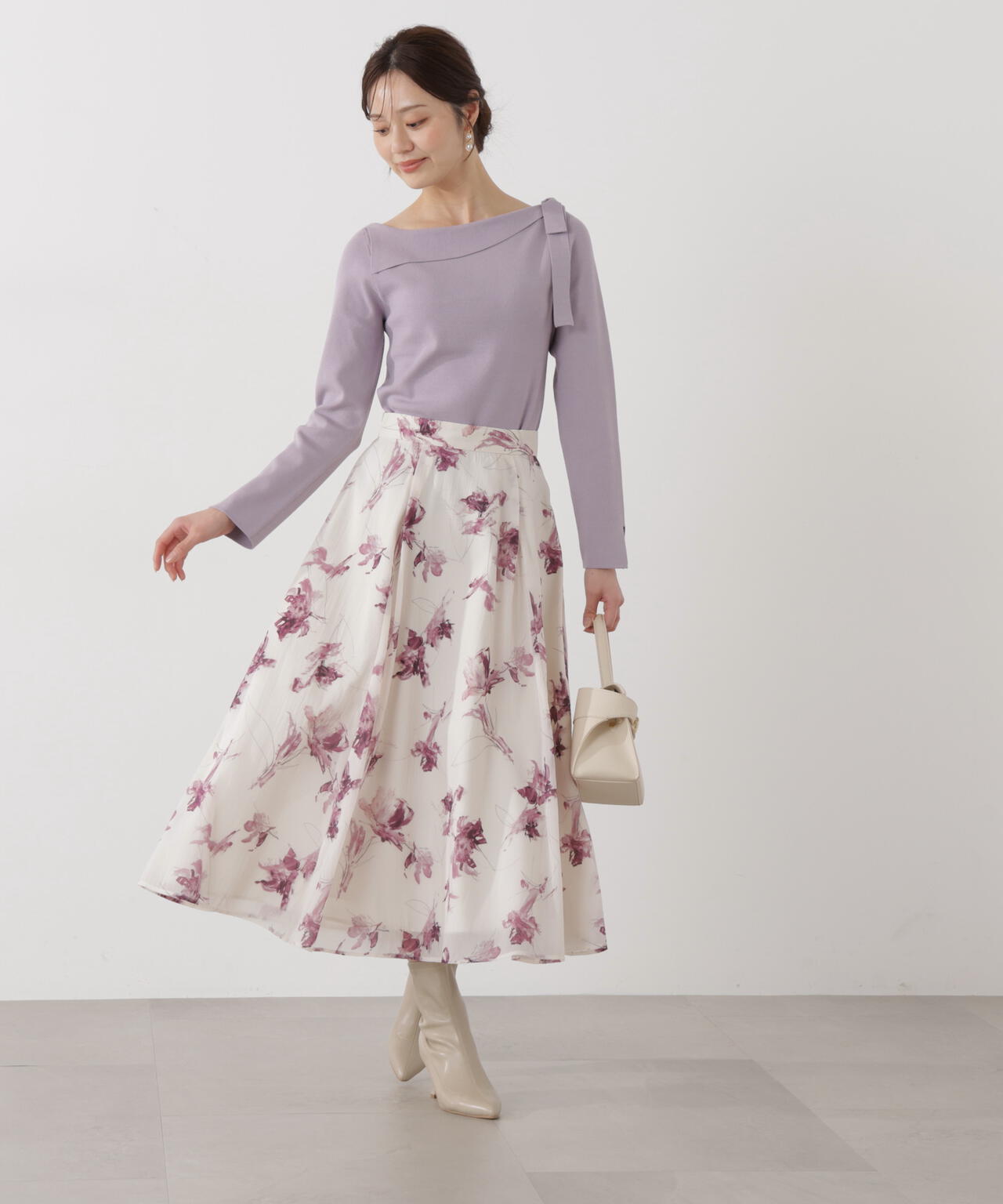 ウォッシャブル/UV＞サイドリボン総針ニット【ブルー：official site