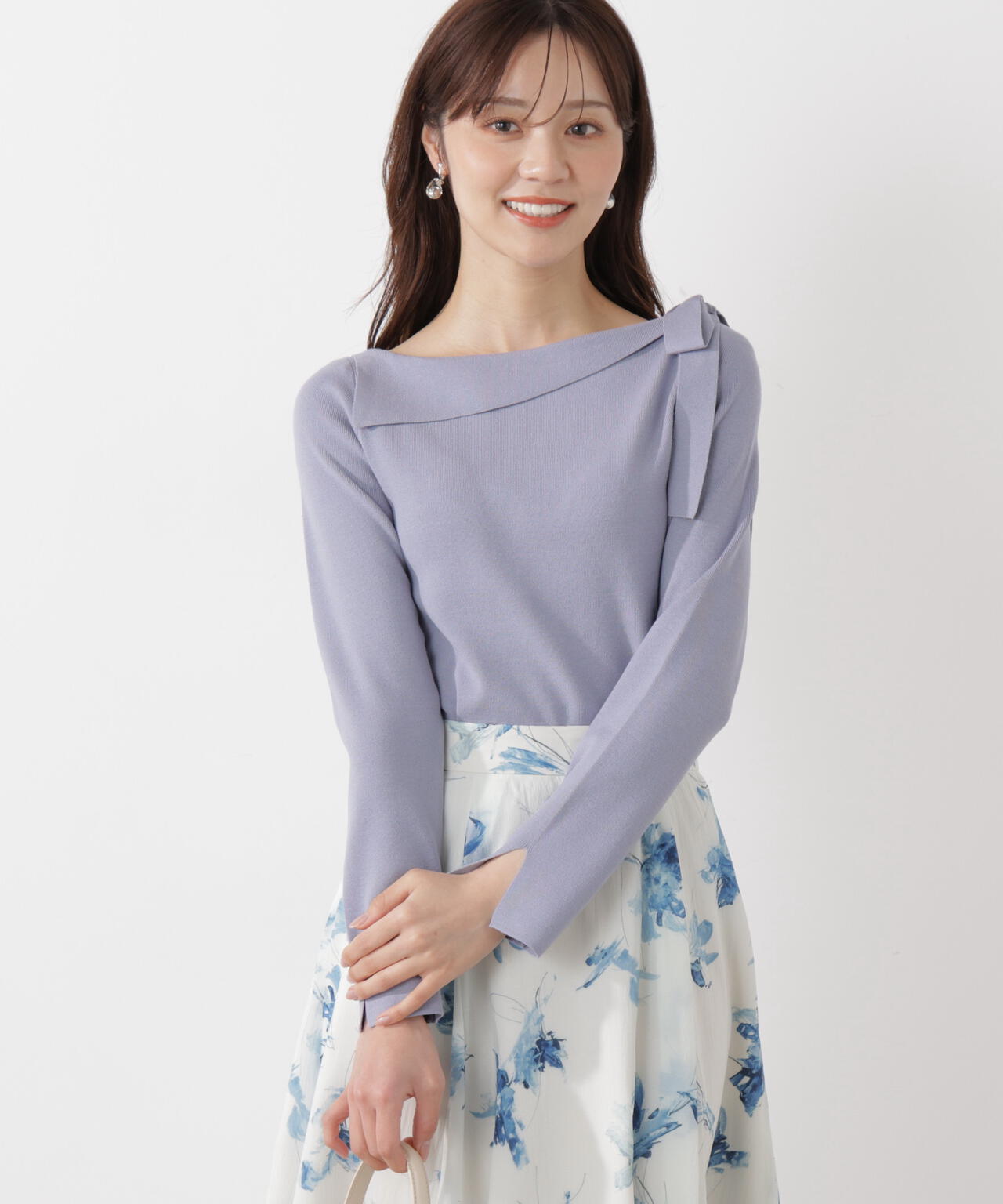 サイドリボン総針ニット【ブルー：official site・有楽町マルイ限定】