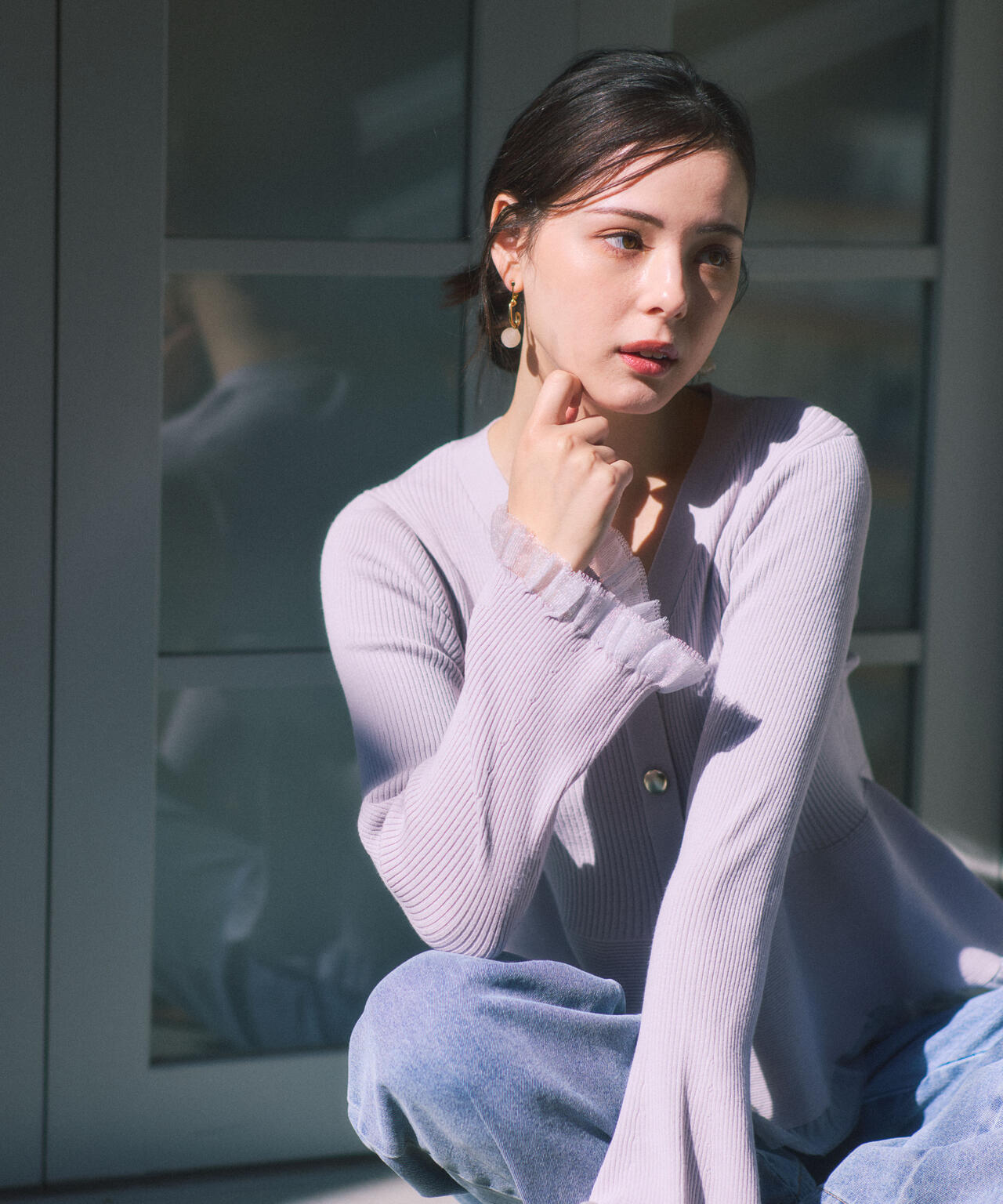 【追加生産予約】シアー切替ペプラムニット【モカ：WEB限定カラー】