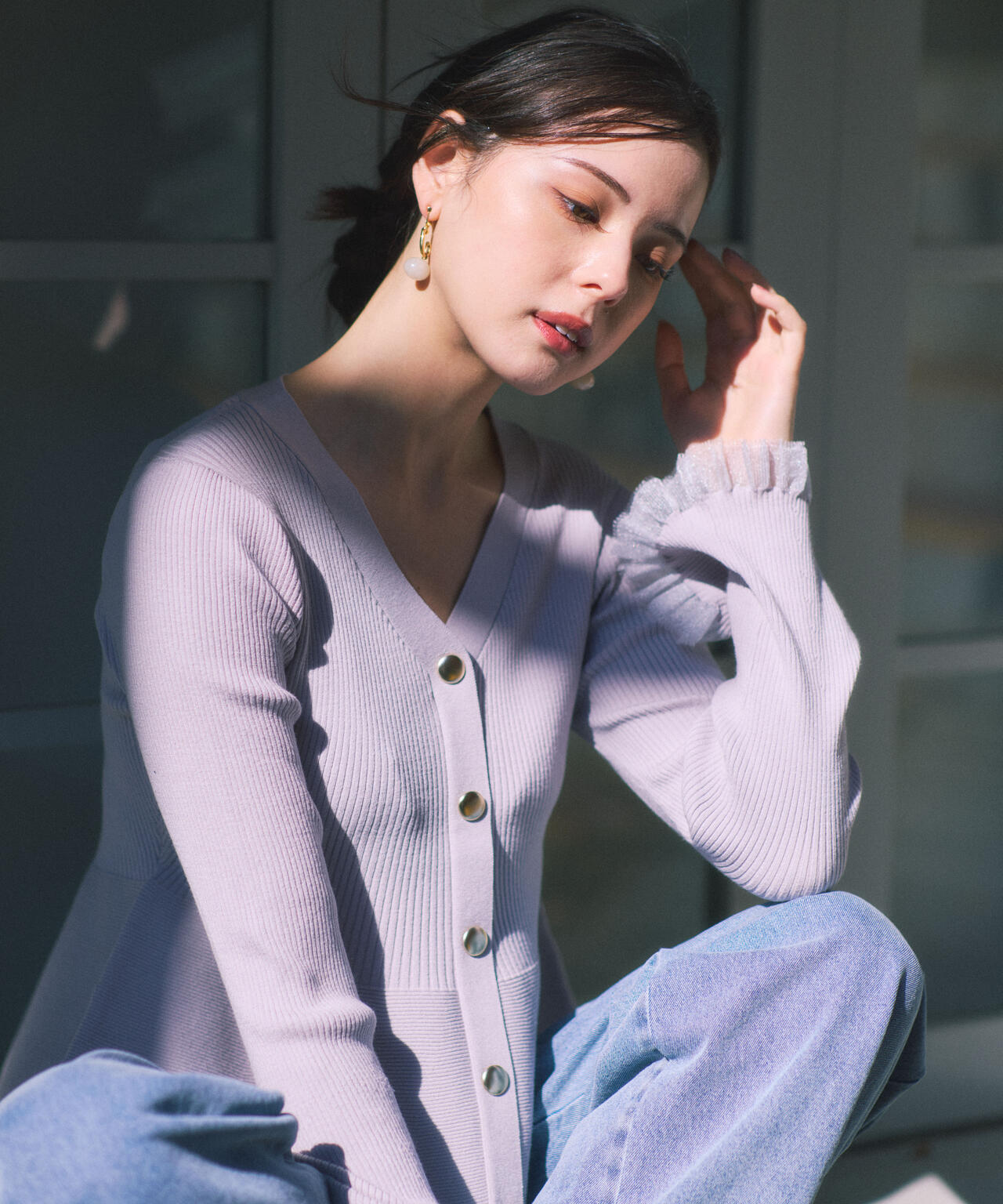 【追加生産予約】シアー切替ペプラムニット【モカ：WEB限定カラー】