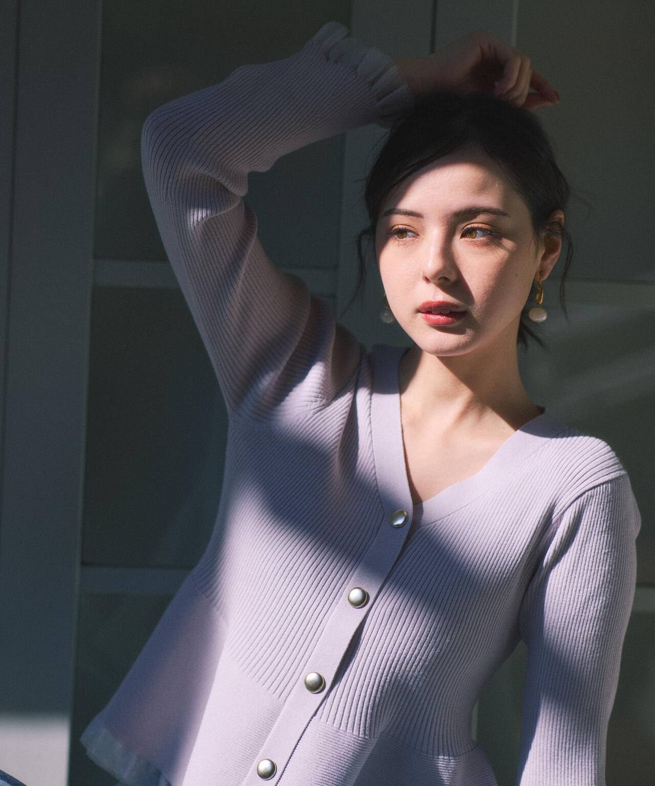 【追加生産予約】シアー切替ペプラムニット【モカ：WEB限定カラー】