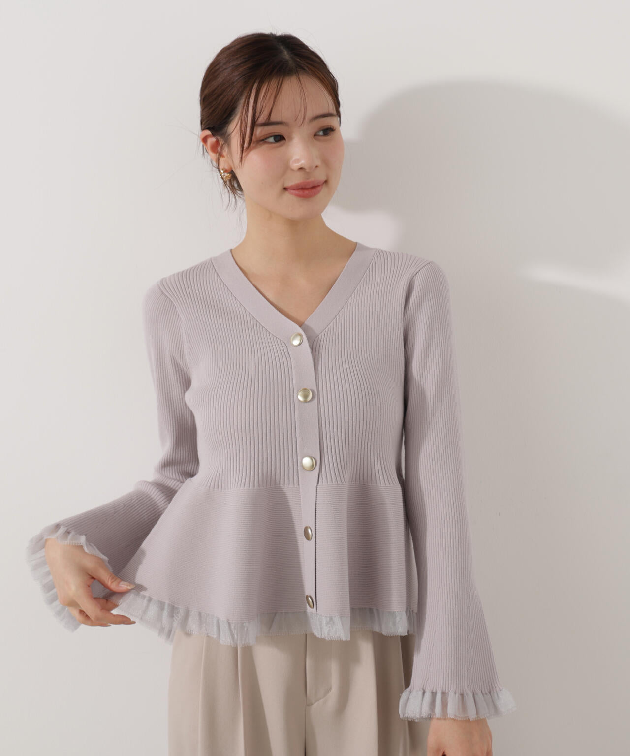 【追加生産予約】シアー切替ペプラムニット【モカ：WEB限定カラー】