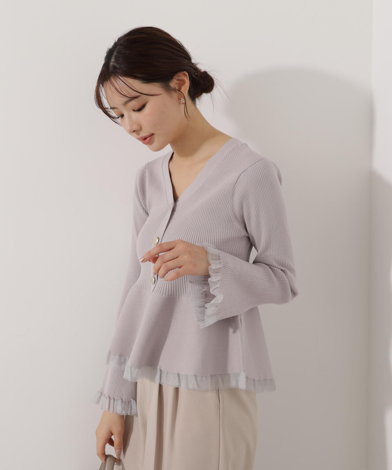 【追加生産予約】シアー切替ペプラムニット【モカ：WEB限定カラー】