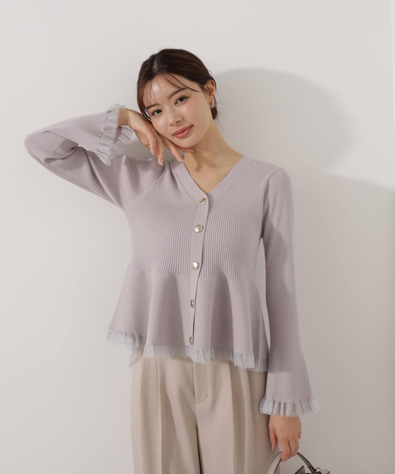 【追加生産予約】シアー切替ペプラムニット【モカ：WEB限定カラー】