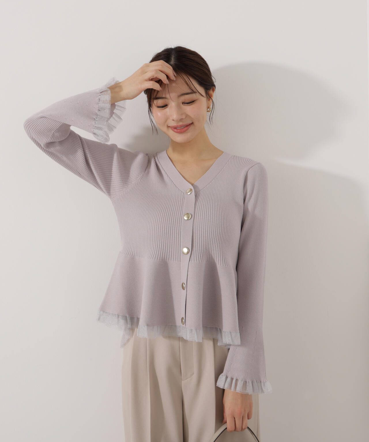 【追加生産予約】シアー切替ペプラムニット【モカ：WEB限定カラー】