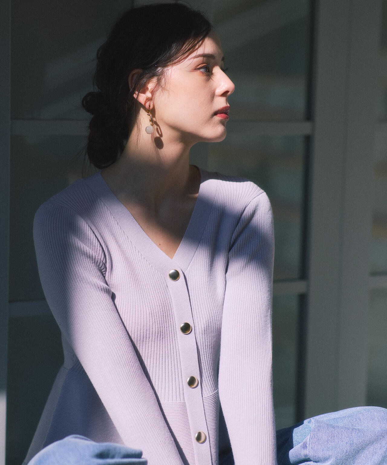 【追加生産予約】シアー切替ペプラムニット【モカ：WEB限定カラー】