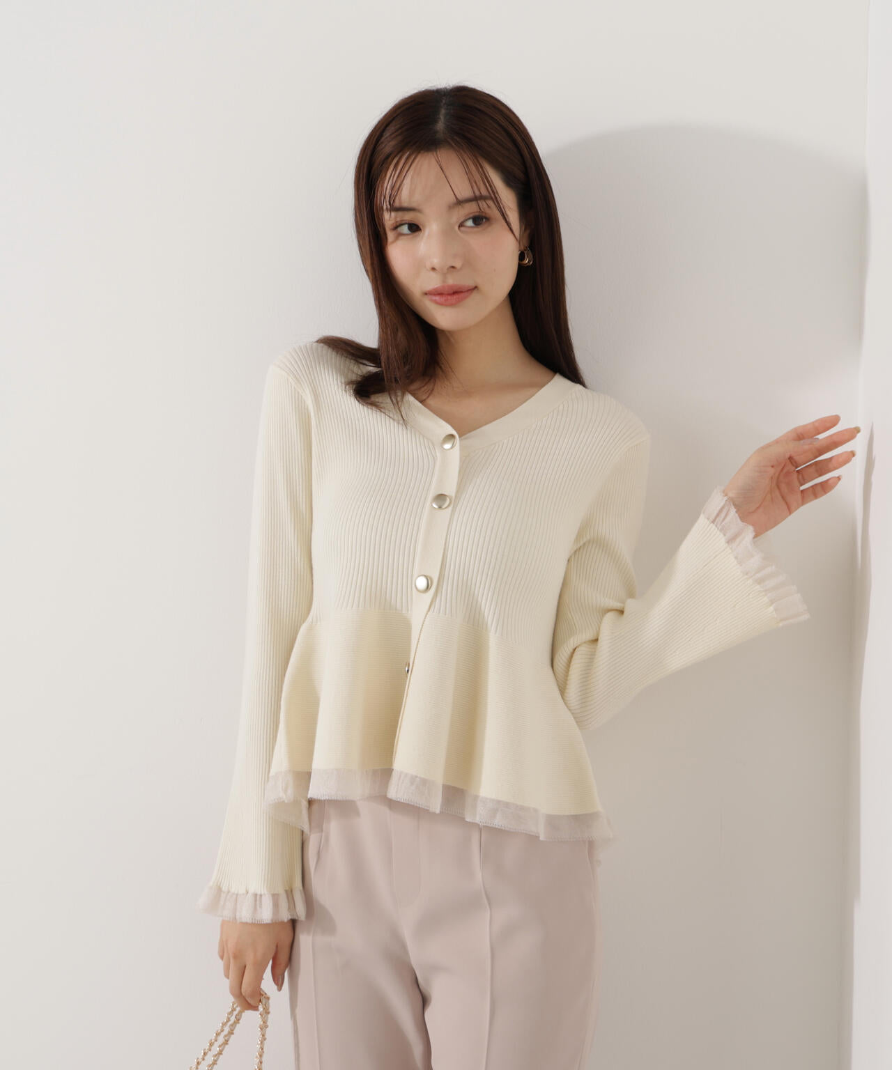 【追加生産予約】シアー切替ペプラムニット【モカ：WEB限定カラー】