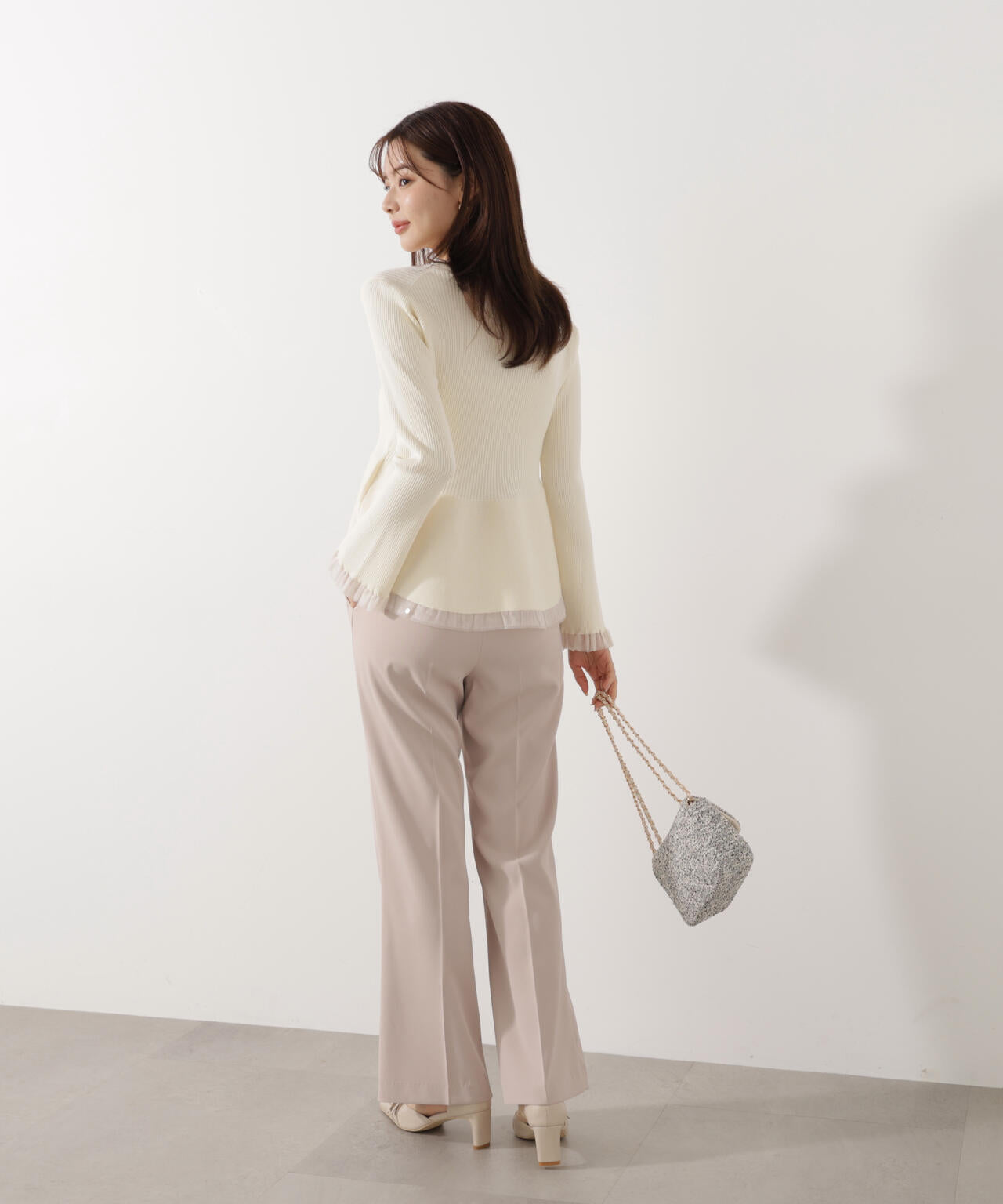 【追加生産予約】シアー切替ペプラムニット【モカ：WEB限定カラー】