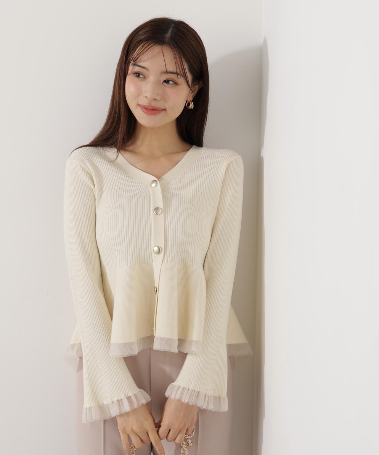 【追加生産予約】シアー切替ペプラムニット【モカ：WEB限定カラー】