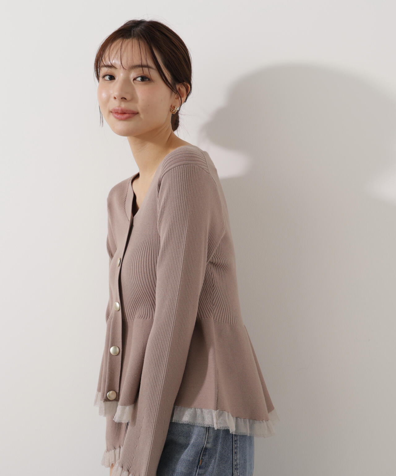 【追加生産予約】シアー切替ペプラムニット【モカ：WEB限定カラー】