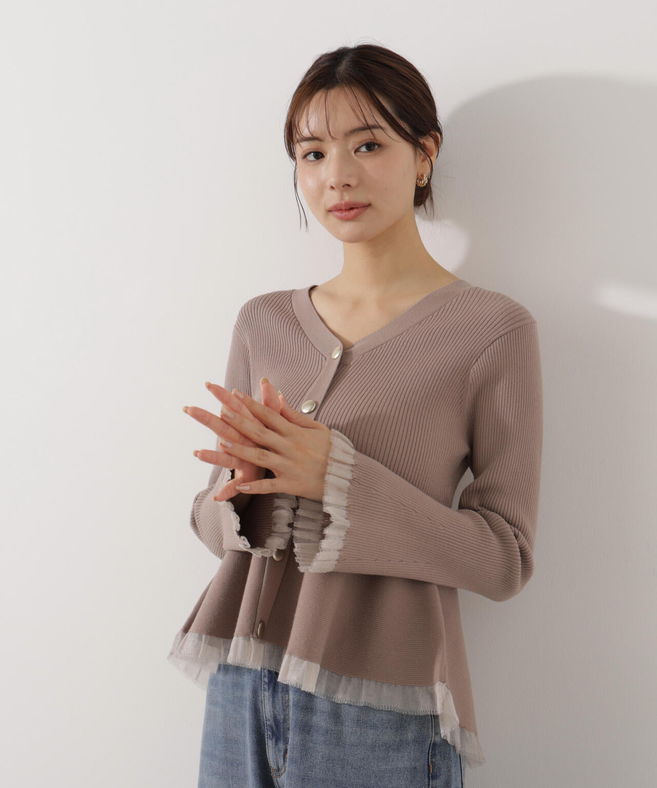 【追加生産予約】シアー切替ペプラムニット【モカ：WEB限定カラー】